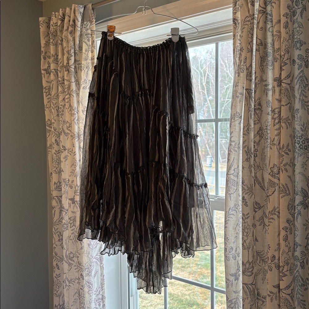 Free People Olive Green Striped Pleated Midi Skirt - Picture 5 of 11